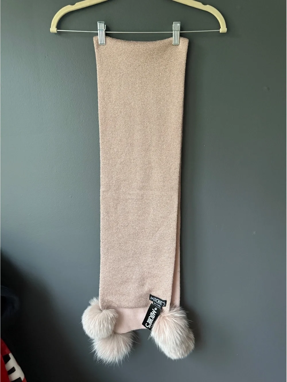 Mitchie's Pink Wool Scarf with Faux Fur Pom Poms